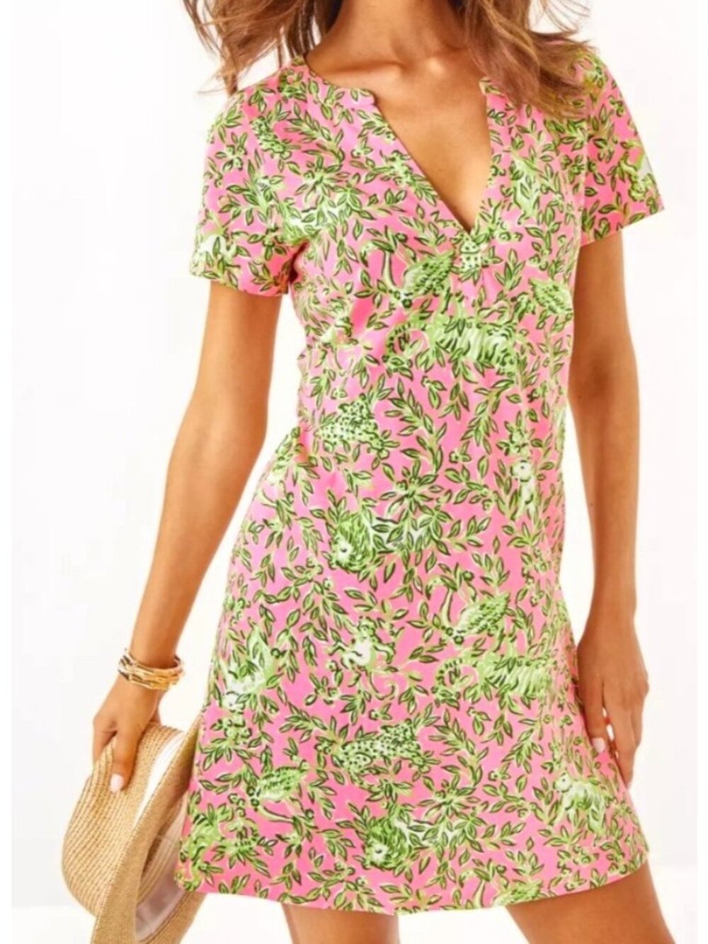 Lilly Pulitzer Women's Sz S  Dev Pink & Green Printed Pima Dress
